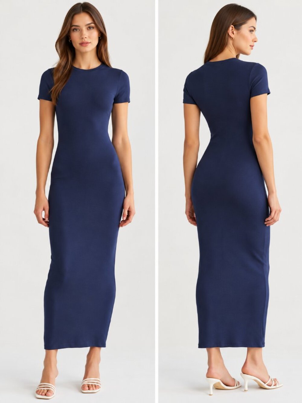 Good American Rib Tee Maxi Dress Blue Rinse Size 5 Modal Bodycon NWT